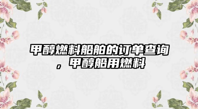 甲醇燃料船舶的訂單查詢，甲醇船用燃料