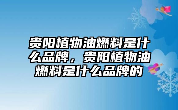 貴陽植物油燃料是什么品牌，貴陽植物油燃料是什么品牌的