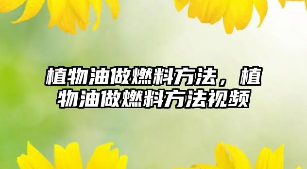 植物油做燃料方法，植物油做燃料方法視頻