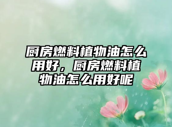 廚房燃料植物油怎么用好，廚房燃料植物油怎么用好呢
