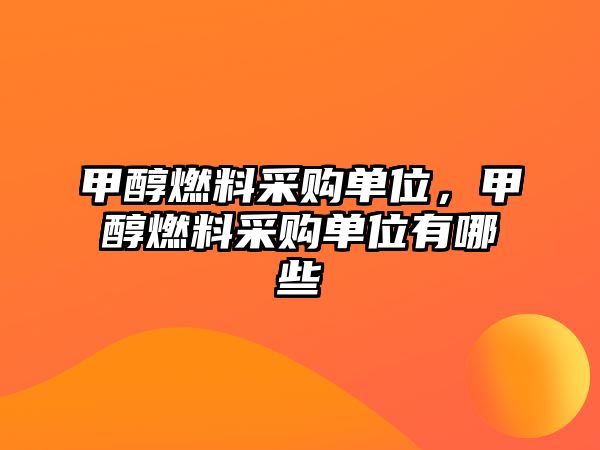 甲醇燃料采購單位，甲醇燃料采購單位有哪些