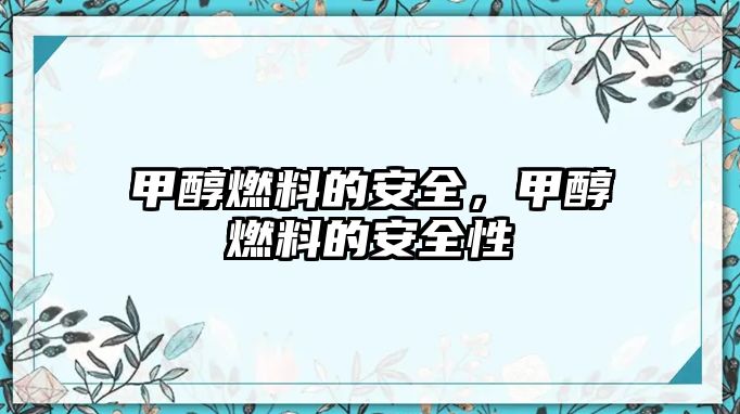 甲醇燃料的安全，甲醇燃料的安全性