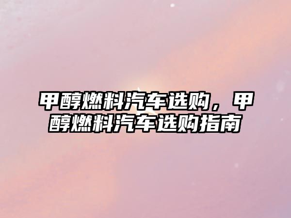 甲醇燃料汽車選購，甲醇燃料汽車選購指南