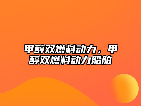 甲醇雙燃料動(dòng)力，甲醇雙燃料動(dòng)力船舶