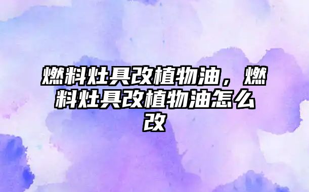燃料灶具改植物油，燃料灶具改植物油怎么改