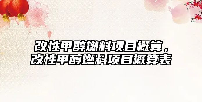 改性甲醇燃料項目概算，改性甲醇燃料項目概算表