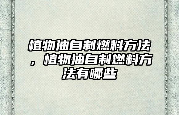 植物油自制燃料方法，植物油自制燃料方法有哪些