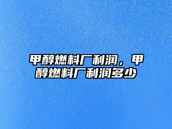 甲醇燃料廠利潤，甲醇燃料廠利潤多少