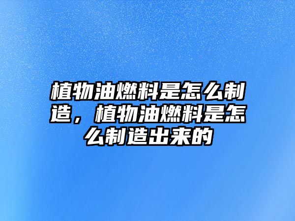 植物油燃料是怎么制造，植物油燃料是怎么制造出來的