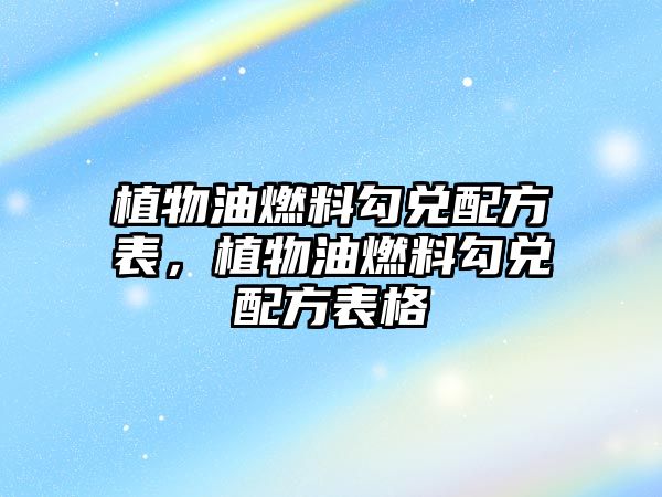 植物油燃料勾兌配方表，植物油燃料勾兌配方表格
