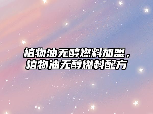 植物油無醇燃料加盟，植物油無醇燃料配方
