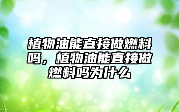 植物油能直接做燃料嗎，植物油能直接做燃料嗎為什么