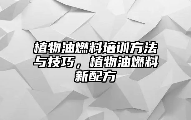 植物油燃料培訓(xùn)方法與技巧，植物油燃料新配方