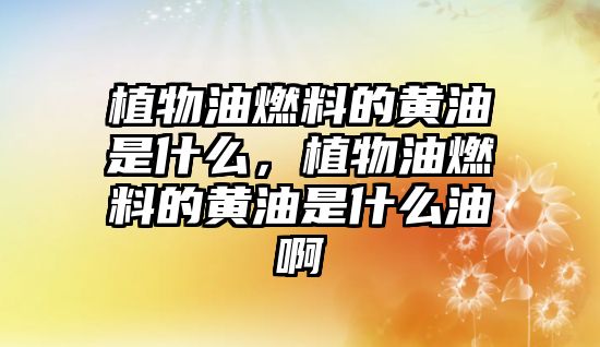 植物油燃料的黃油是什么，植物油燃料的黃油是什么油啊