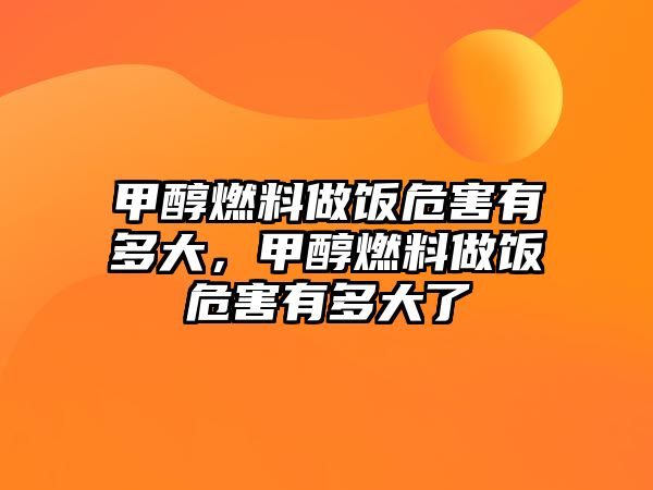 甲醇燃料做飯危害有多大，甲醇燃料做飯危害有多大了