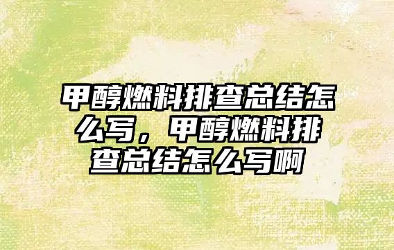 甲醇燃料排查總結(jié)怎么寫，甲醇燃料排查總結(jié)怎么寫啊
