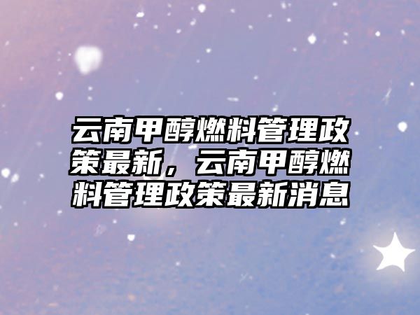云南甲醇燃料管理政策最新，云南甲醇燃料管理政策最新消息